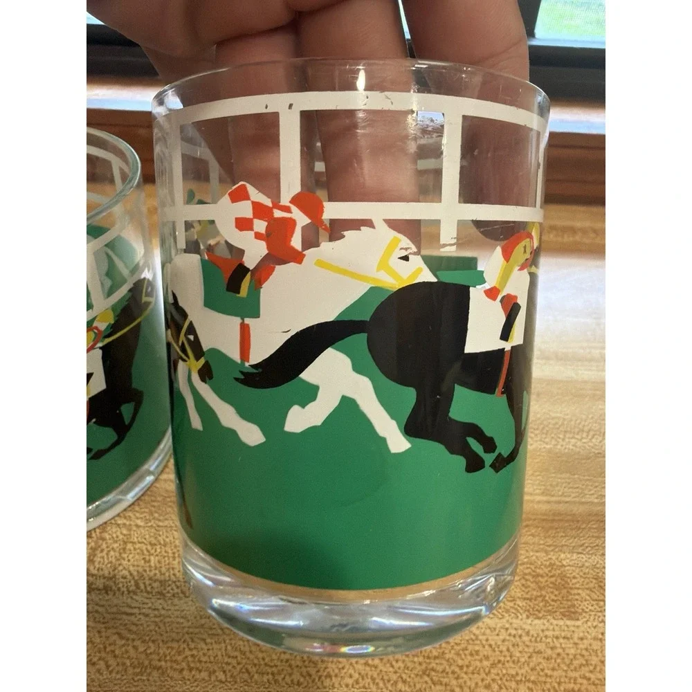 Vintage HJ Stotter Horse Racing Jockey Tumblers Set Of 4 Acrylic USA Rare